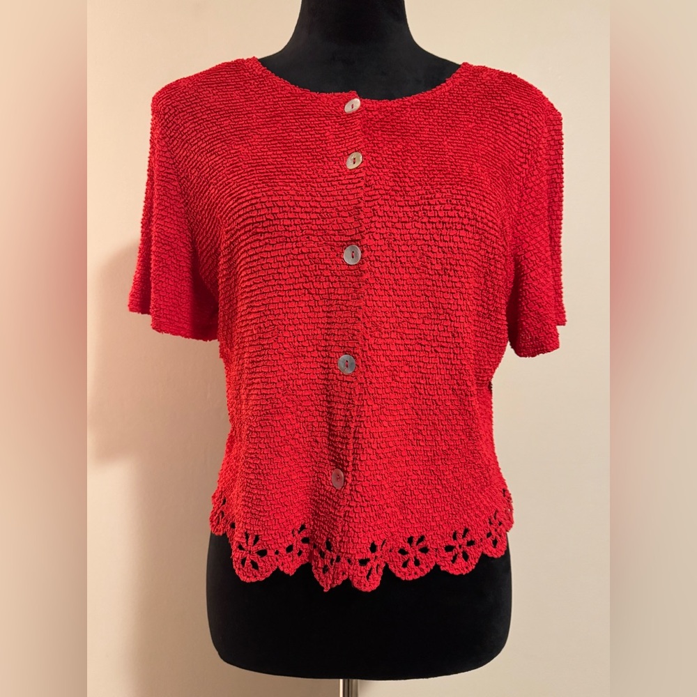 EUC California Concepts Red Floral Button Up Blouse size 14